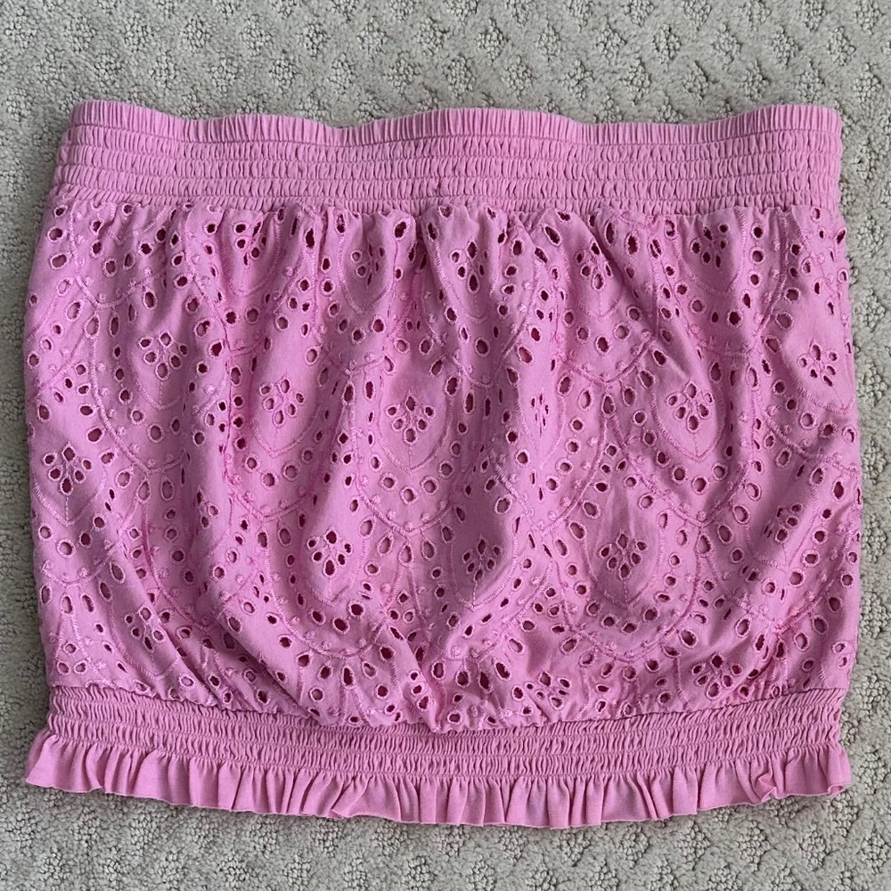 Anthropologie Pink Eyelet Strapless Tube Top